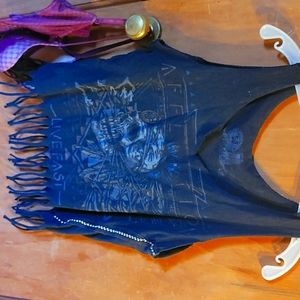 Affliction fringe Indian skull tank top size medium
